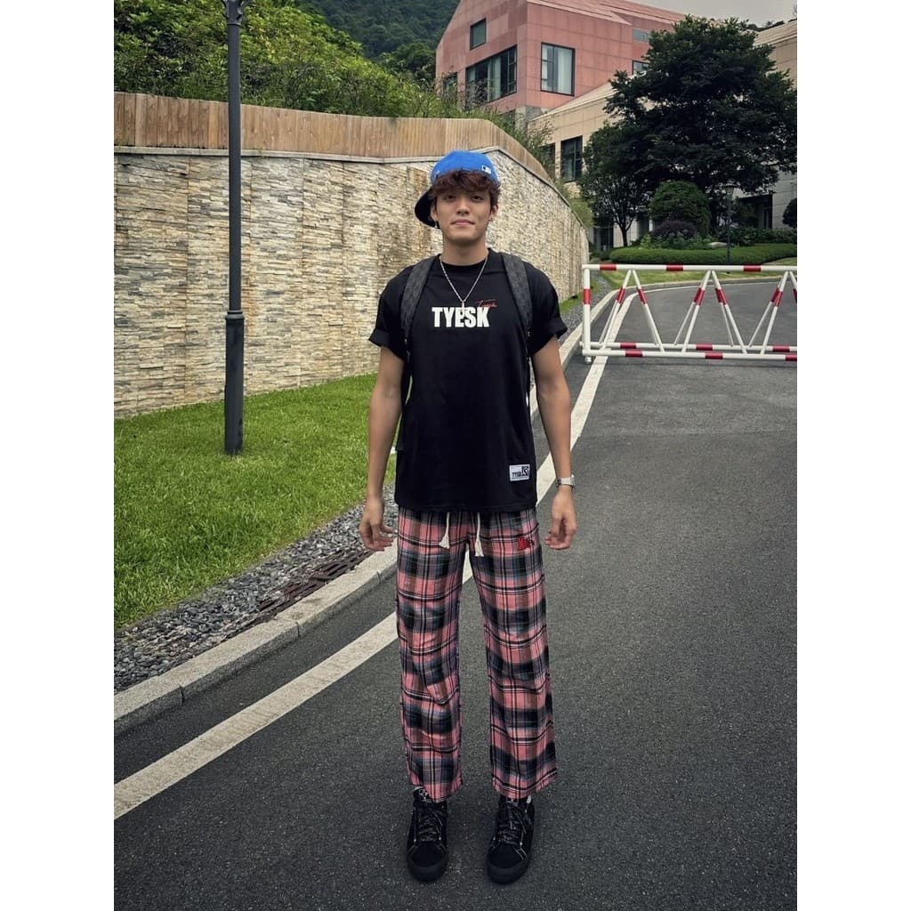 Americano Retro rosa xadrez calças casuais das mulheres dos homens outono rua Wear solto em linha reta calças de perna l