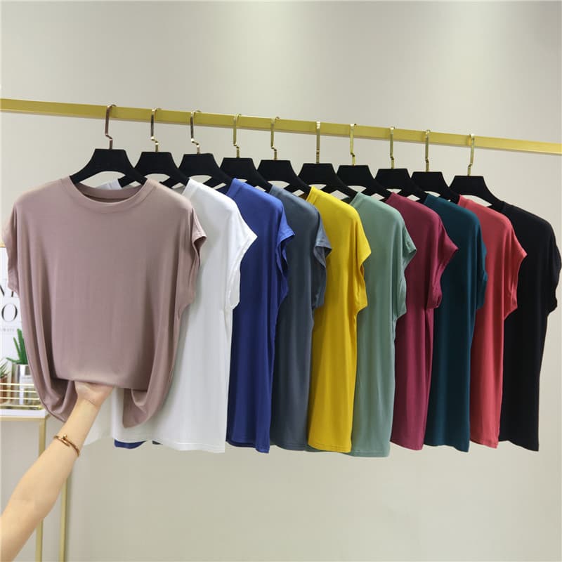 Novo produto Modal em torno do pescoço Casual camiseta feminina verão tamanho grande mais magro olhar sem mangas camisa