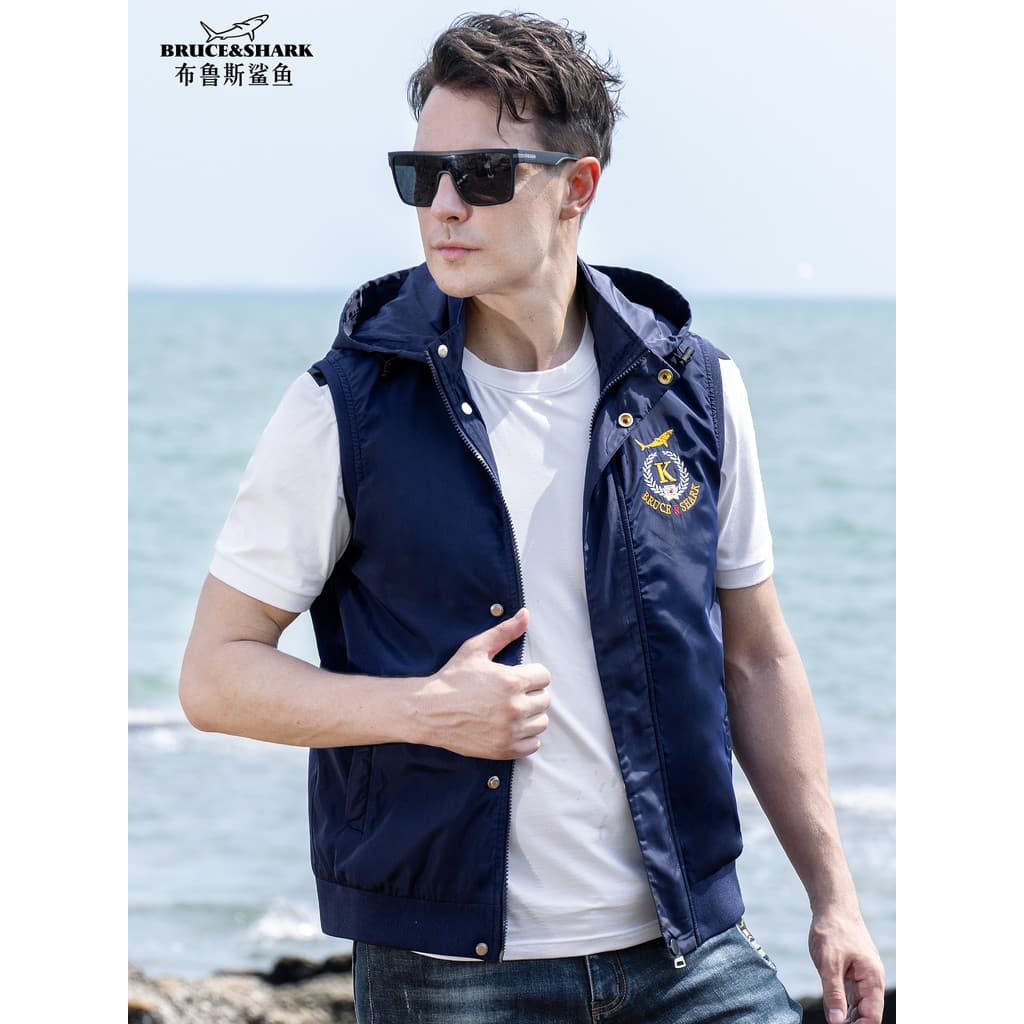 Primavera outono colete masculino fino jaqueta Bruce Shark Street Wear masculino tamanho grande solto colete esportivo m