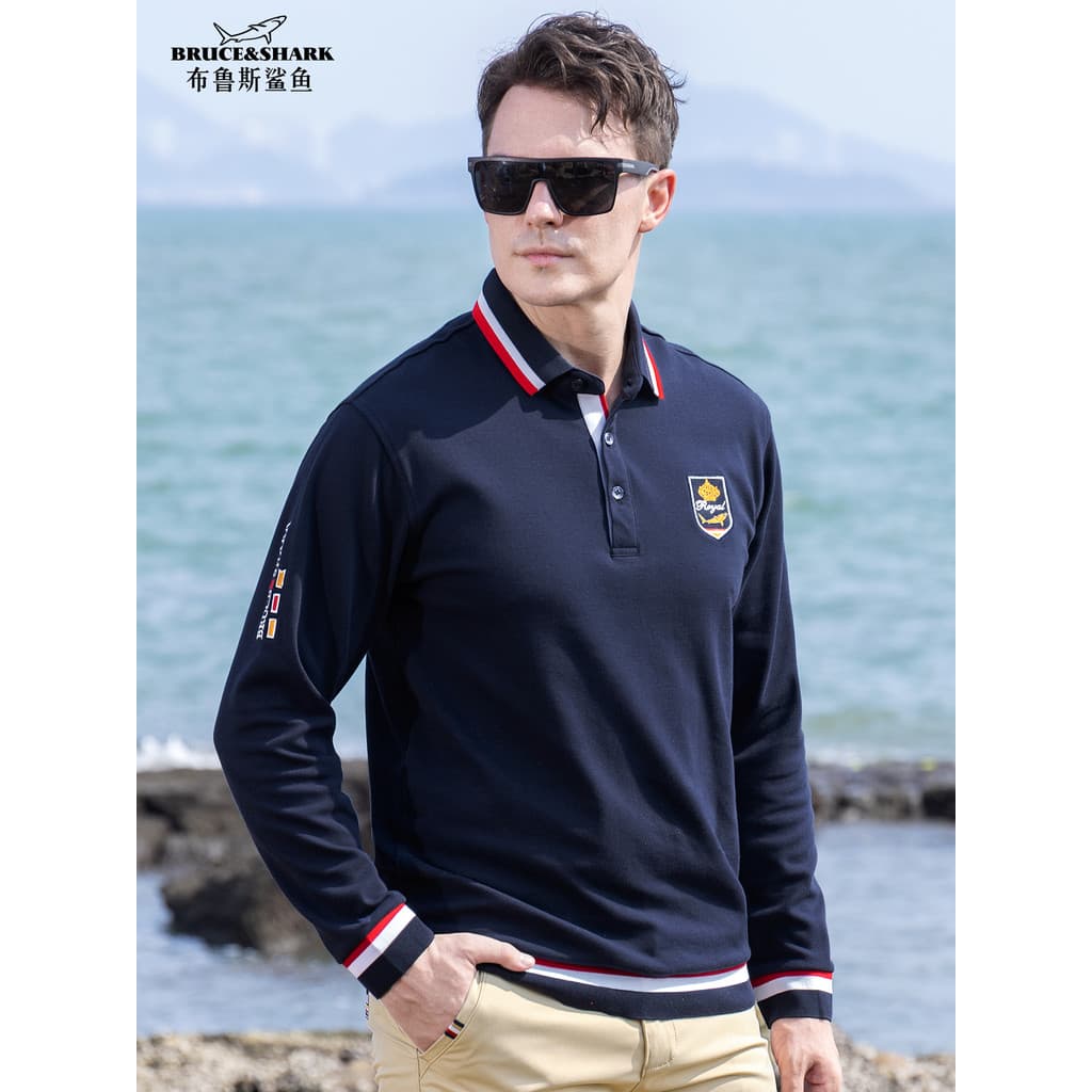 Outono novo estilo camiseta masculina de manga comprida Plus Size camisa Polo Bruce Shark Street Wear masculino solto Pa