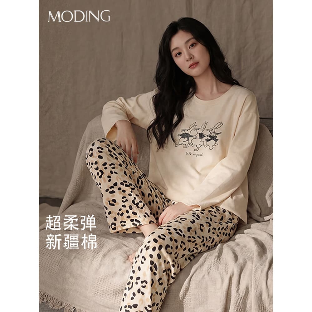 Pijamas femininos de algodão puro de manga comprida 2026 novo estilo outono inverno Casual Plus Size Loungewear terno po