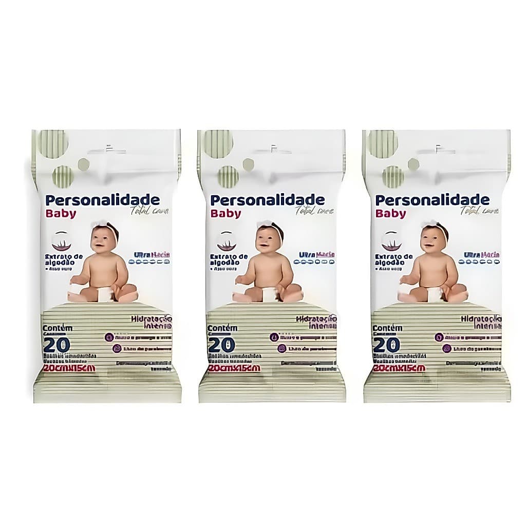 Kit 3 Toalhas Lencinho Umedecido Pocket Personalidade Baby 20 Unidades Cada Promoção
