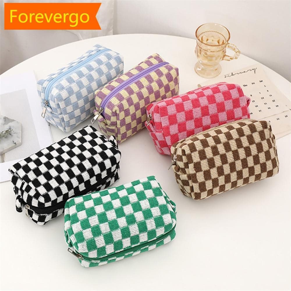 forevergo Xadrez Caneta Caso Saco De Lápis Para Meninas Bolsa Estilo Coreano Tricô Escola Estudante Papelaria Armazename