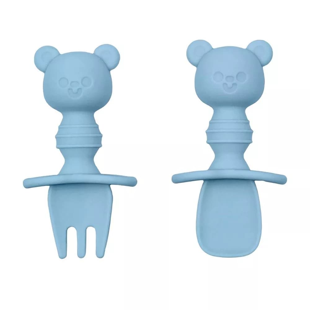 Kit Talheres Silicone Ursinho Azul Buba