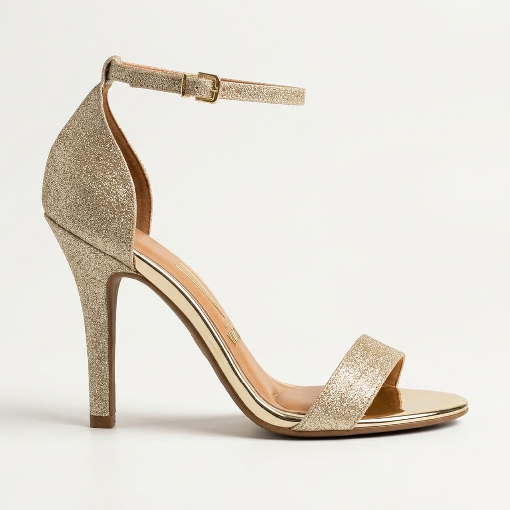 Sandália Vizzano Salto Alto Glitter Dourada