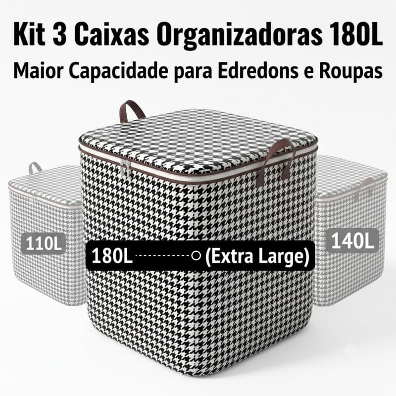 Kit com 3 Caixas Organizadoras Espessadas | Capacidade Extra de até 180L