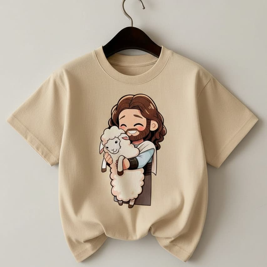 T-shirt Infantil Menina e Menino Jesus Ovelhinha Algodão Várias Cores Camiseta Religiosa Kids Blusa