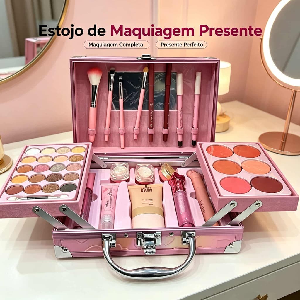Gradient Heart Pattern Makeup Train Case Complete Eyeshadow Blush Lip Gloss Makeup Box