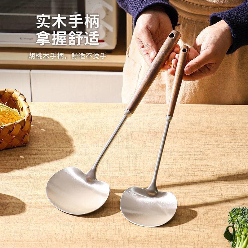 Espátula à moda antiga país noz aço inoxidável fritar doméstico engrossado cogumelo espátula Guizhou colher de fritar co