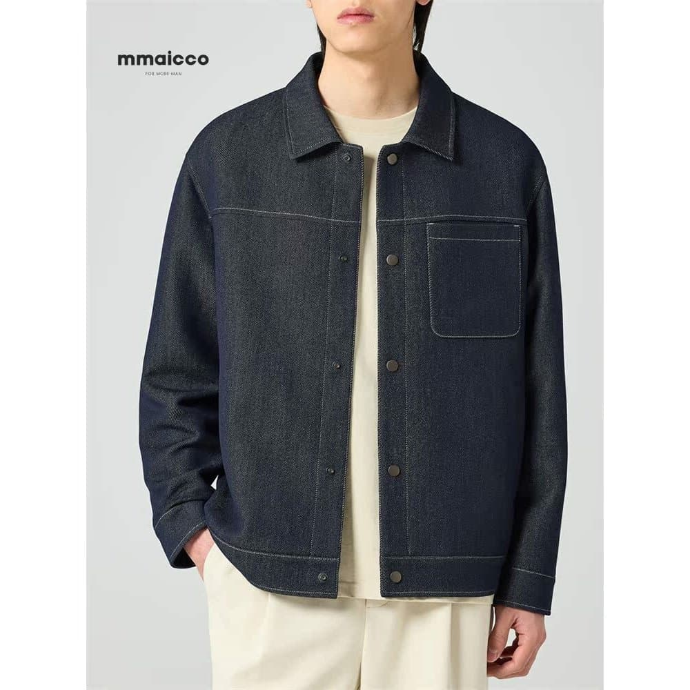 Momaike Jaqueta jeans masculina de lapela primavera outono Casual solta jaqueta Cargo masculina Top moderno