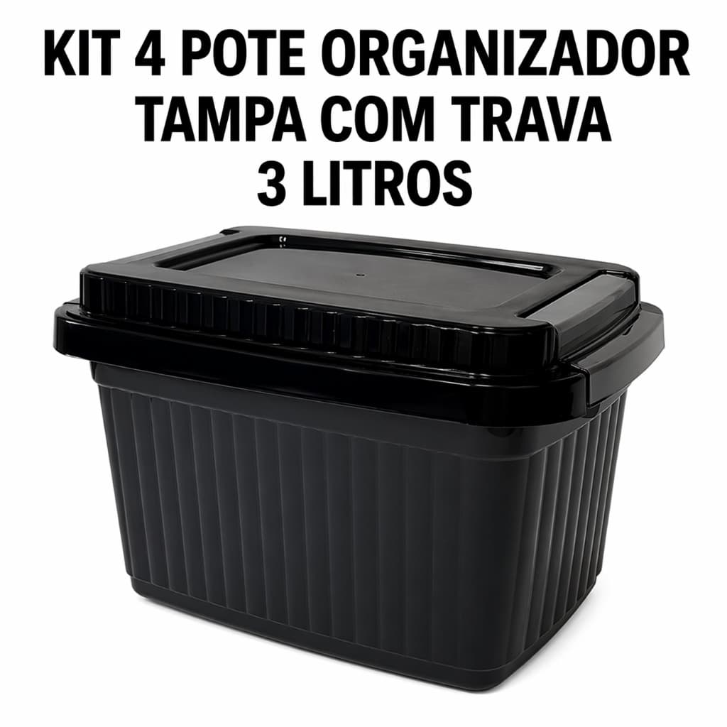 4 Caixas Organizadora Plástico 4 Litros Tampa Trava Preto Brincos Parafusos
