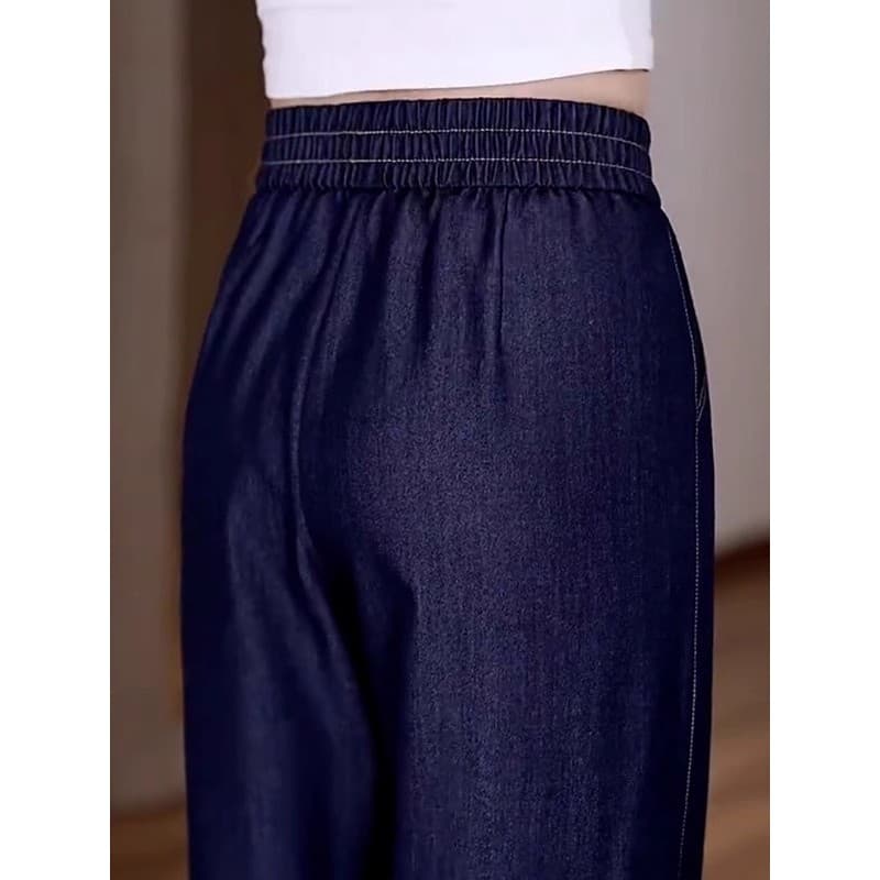 Jeans Jeans estreito calças retas calças femininas primavera verão novo estilo de seda gelo Casual cintura elástica mais