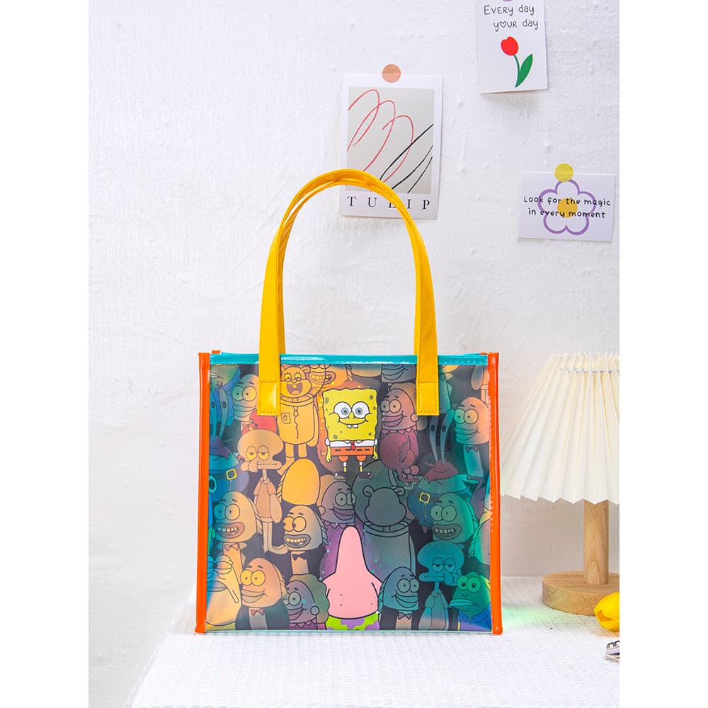Shangying @ Bob Esponja Calça Quadrada Colorida Portátil Laser Jelly Bag Grande Capacidade All-Match Simples Bolsa Tutor