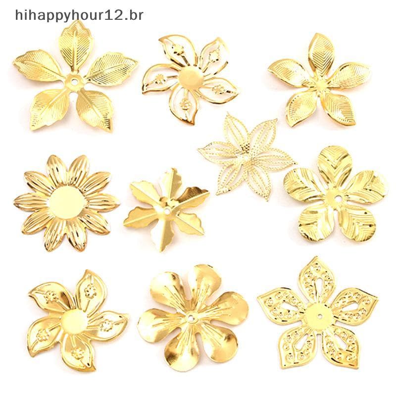 HIHAP 50 Pçs/Set Vintage Metal Flor Filigrana Fatia Encantos Jóias DIY Artesanato Descobertas