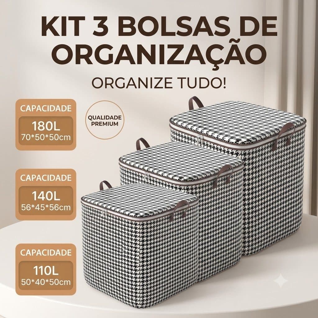 Kit 3 Organizador Saco Caixa de Armazenamento Grande Capacidade Anti-Poeira Para Roupas e Colchas