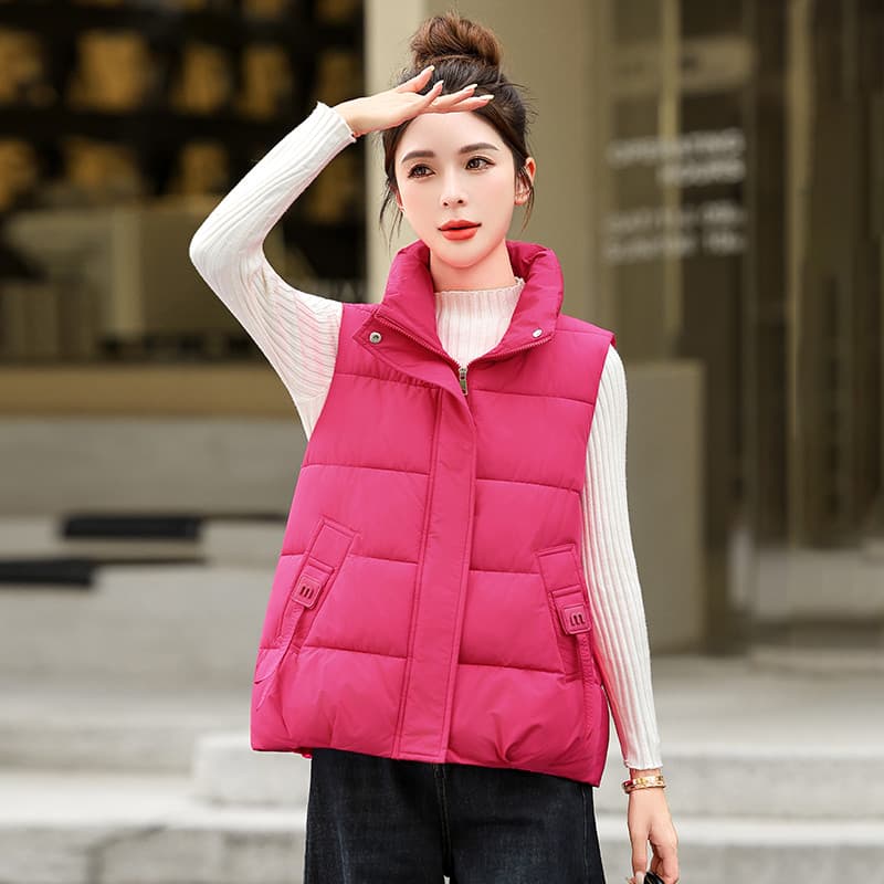 2025 outono inverno novo estilo tamanho grande gola alta para baixo colete de algodão feminino curto pequeno solto colet