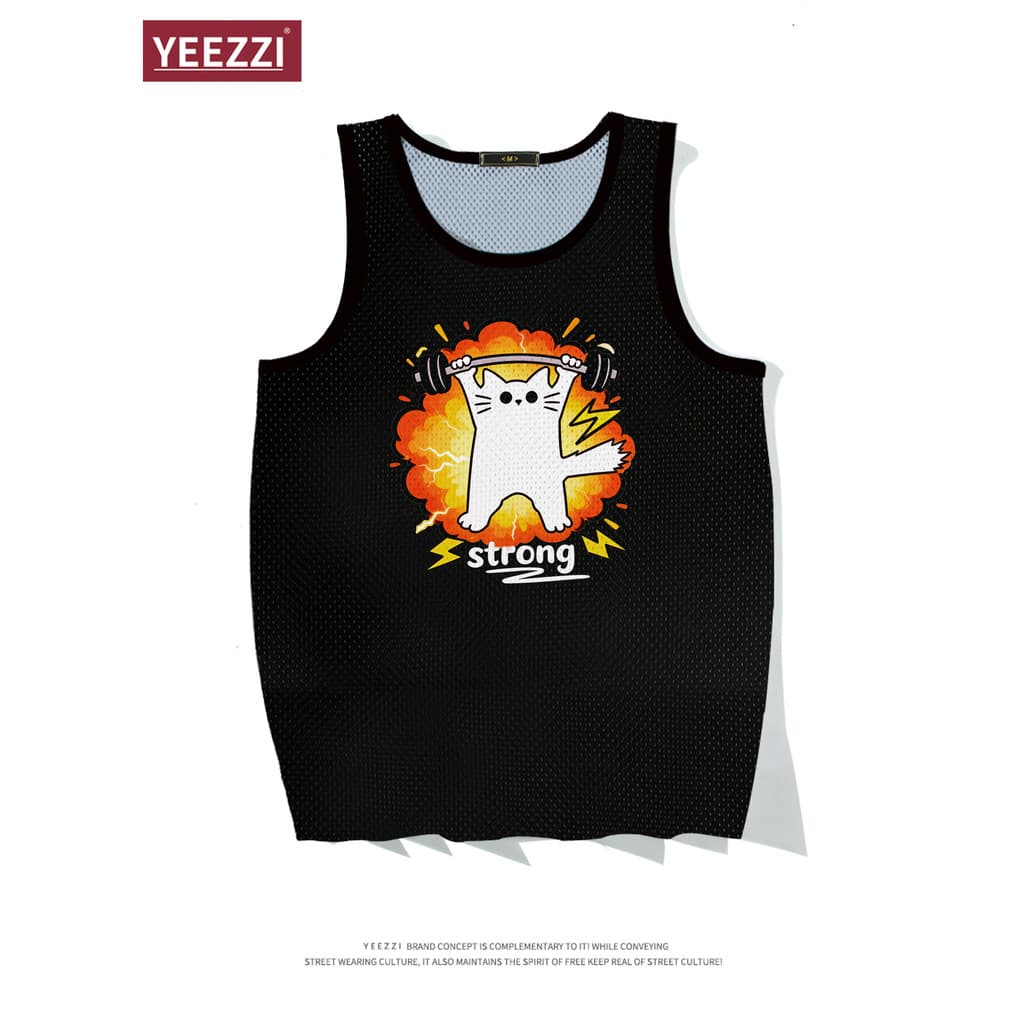 [hit Explosion Cat] Colete americano National Trendy Basketball Jersey de secagem rápida Ice Silk Running Training Fitne