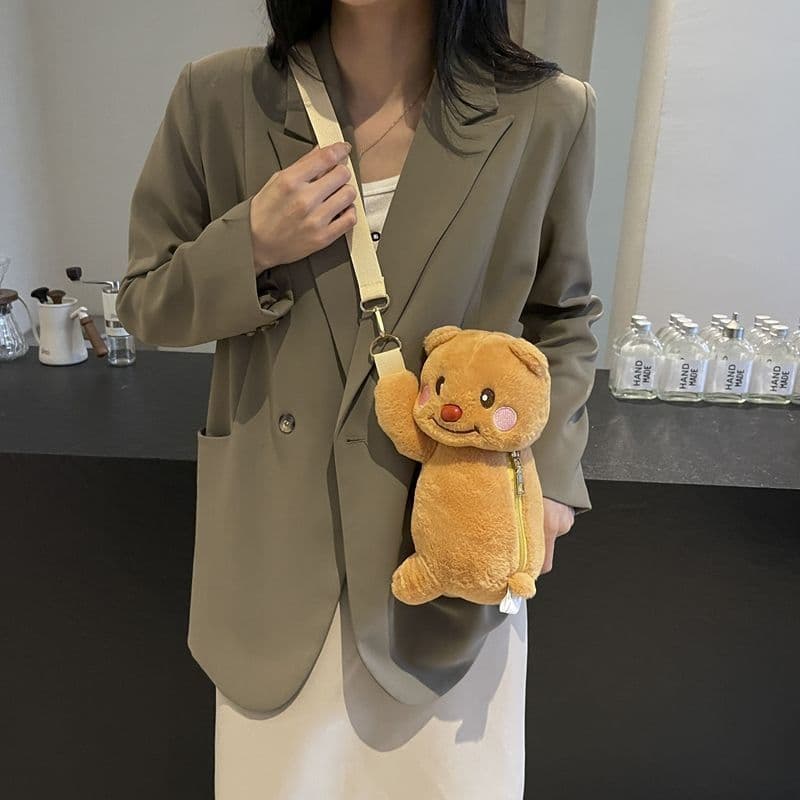 Bonito dos desenhos animados papai urso única mochila de pelúcia cabeça de urso mochila presente de aniversário boneca d