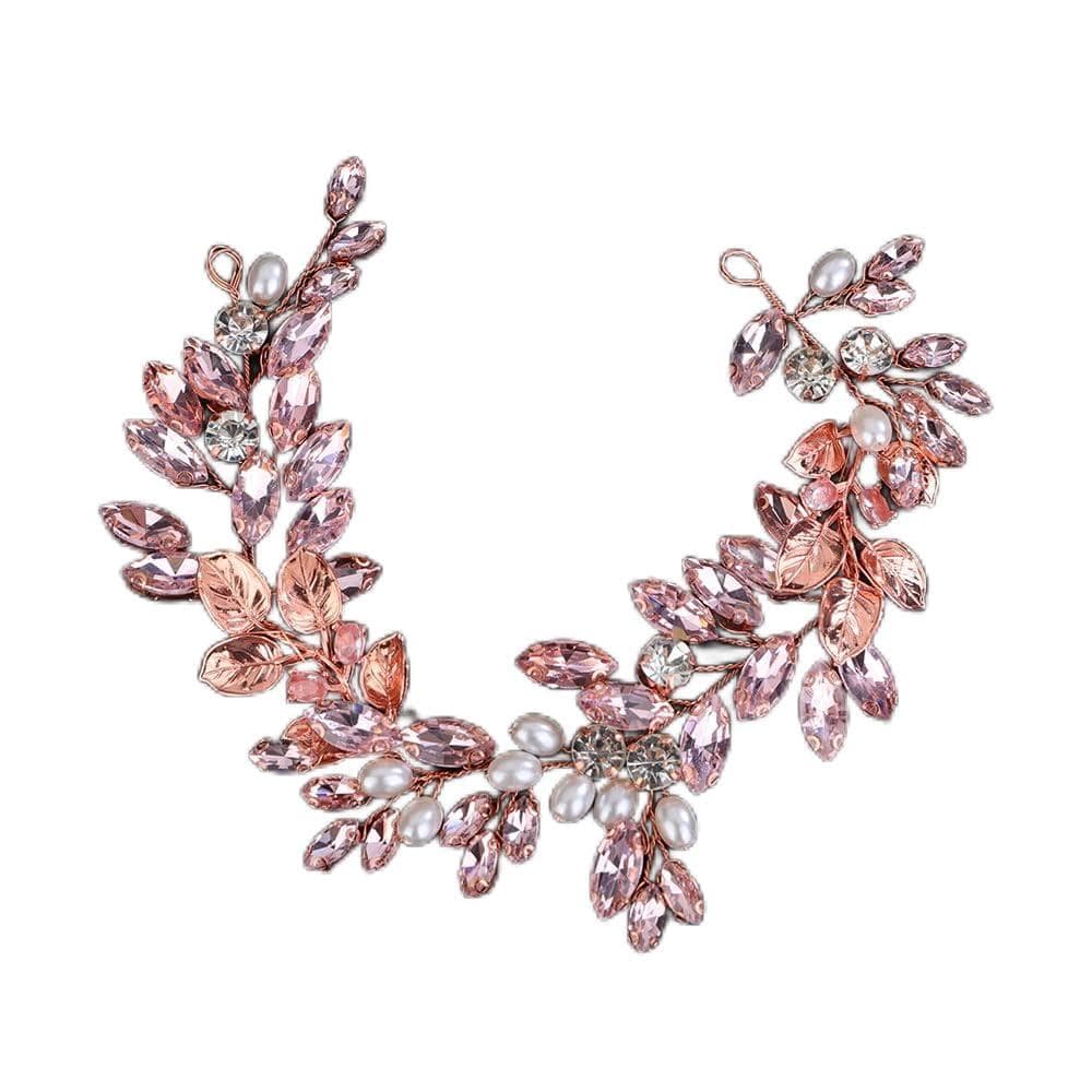 Acessório de Cabelo para Noivas com Folhas, Cristais, Pérolas e Strass em Forma de Gota, Feito à Mão, para Mulheres e Me
