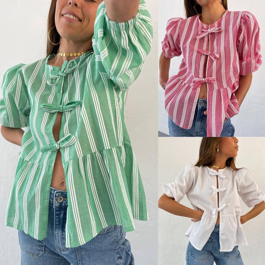 2024 Nova Camisa Listrada Para Mulheres