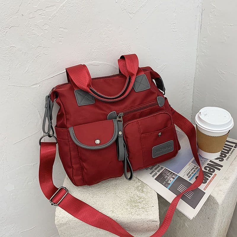 T Trendy All-Match Bolsa Grande de Nylon Repelente de Água Bolsa de Pano Bolsa Feminina Portátil Cross-Body Oxford Pano