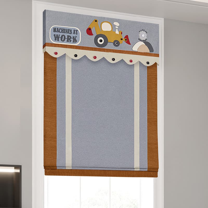 22 novo estilo menino cortina quarto das crianças dos desenhos animados escavadeira cortina romana cor sólida cortina de