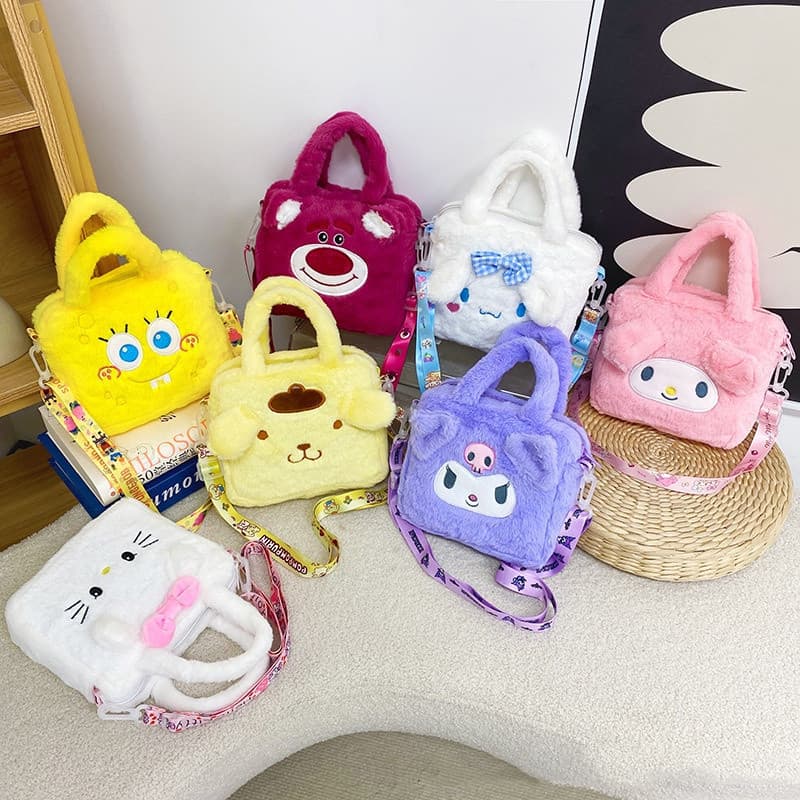Bonito Dos Desenhos Animados Bolsa Mini Transversal Infantil Sanrio, Mochila de Pelúcia Kuromi Melody Kitty