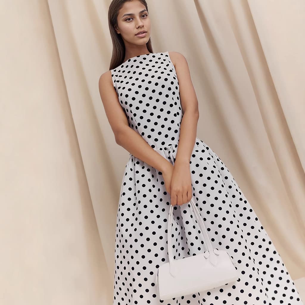 Vestido Longo Vintage Sem Mangas com Estampa de Bolinhas, Roupas Elegantes Femininas, Novo Estilo Francês Primavera Verã