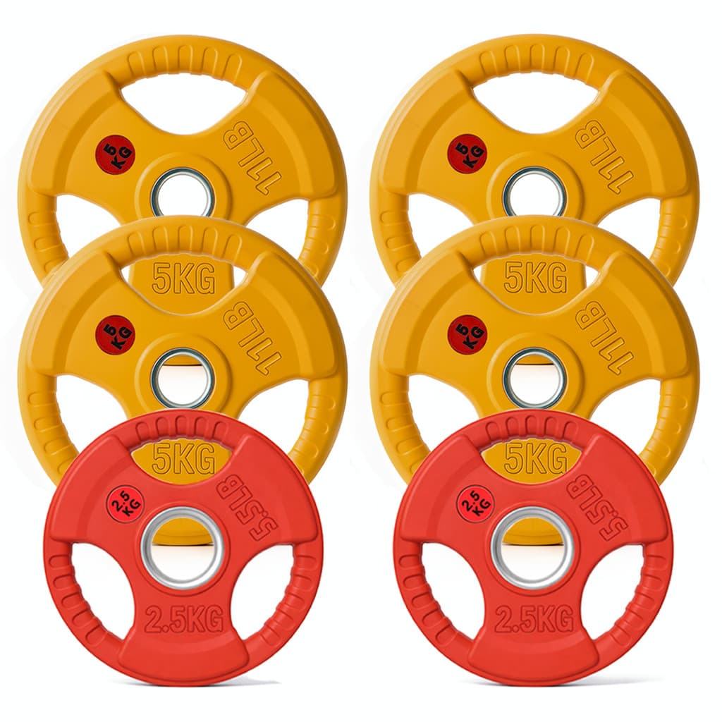 Kit Anilhas Olímpicas 25kg Fitcore 4x5kg + 2x2,5kg Emborrachadas Furo Academia Musculação Barra 50mm