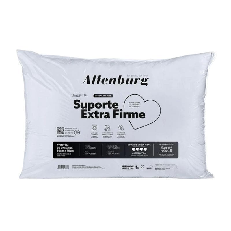 Travesseiro Suporte Extra Firme Percal 180 Fios 50x70 Cm Altenburg