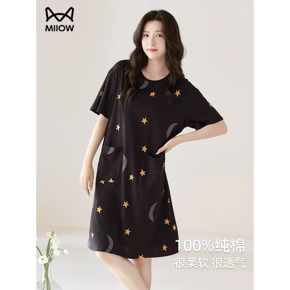 Gato camisola feminina verão puro algodão feminino High-End manga curta verão cinco pontas estrela pijamas feminino 2026