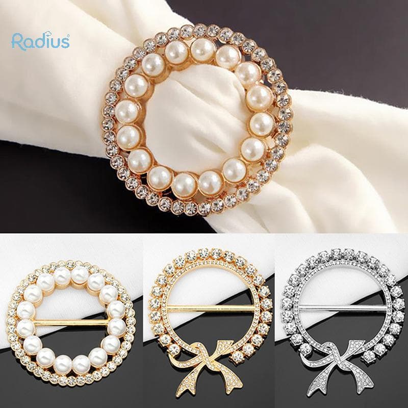 Radius Lenço Bule Pérola Strass Cristal Pino Muçulmano Hijab Roupas Canto De Seda Xale Liga Broche Novo