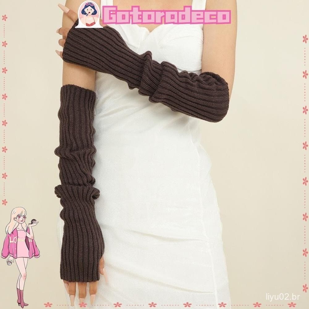 Aquecedor De Braço De Inverno GOTORADECO , Luvas Longas E Macias Sem Dedos , Manga Estilo Lolita De Malha Durável