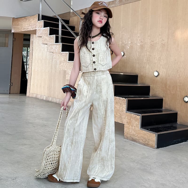 Meninas sem mangas terno verão na moda estilo legal crianças grandes Casual ao ar livre usar um conjunto completo