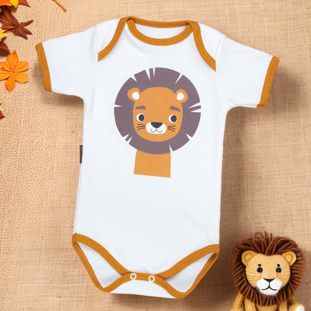 Body Bebê Algodão Verão Leãozinho Creme [F131]