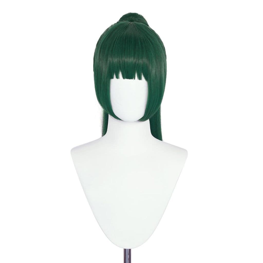 Peruca de Cosplay Jujutsu Kaisen Zenin Maki, Peruca Verde Estilo Rabo de Cavalo com Clipe, Sem Borda UE53