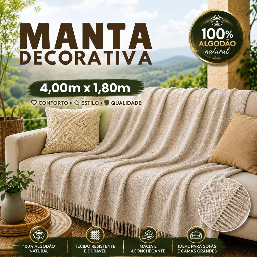 Manta para Sofá King Extra Grande 4,00 x1,80M – Decoração Moderna, Beleza e Durabilidade