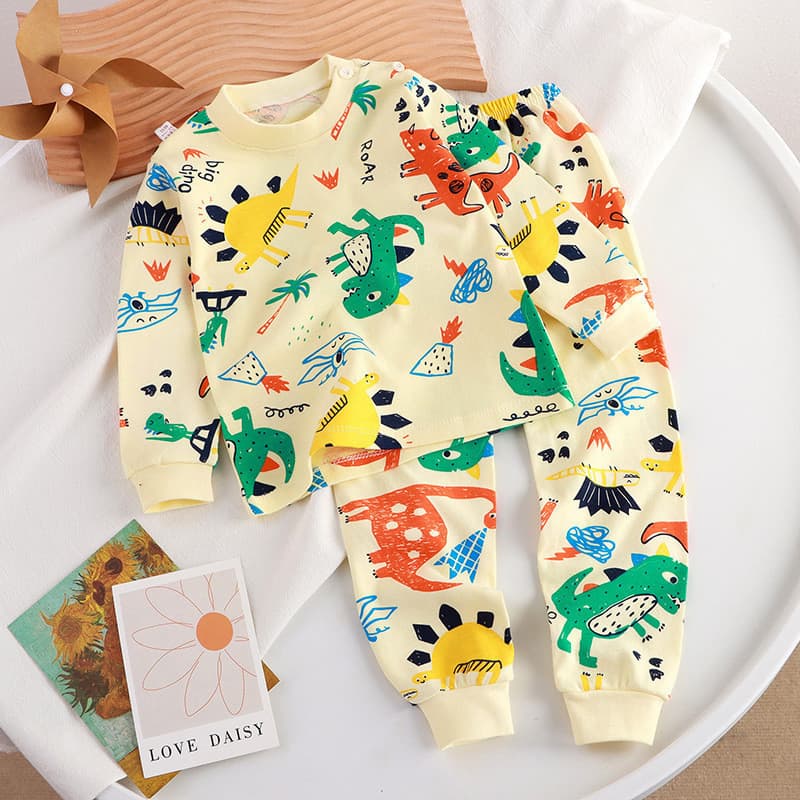 Conjunto de pijama de manga comprida para crianças de 0 a 4 anos, feito de puro algodão, adequado para meninos e meninas