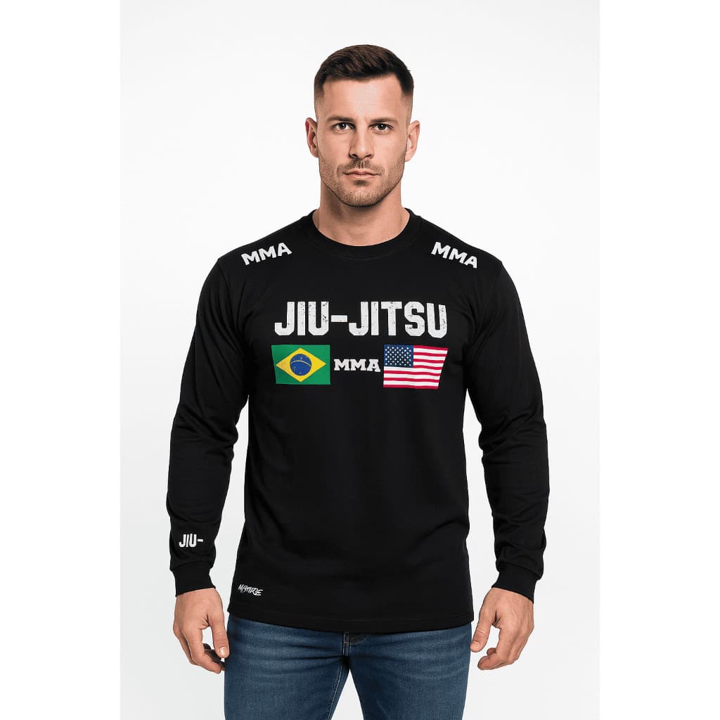 Camiseta Manga Longa de Jiu Jitsu Masculina Treino Academia MMA Luta