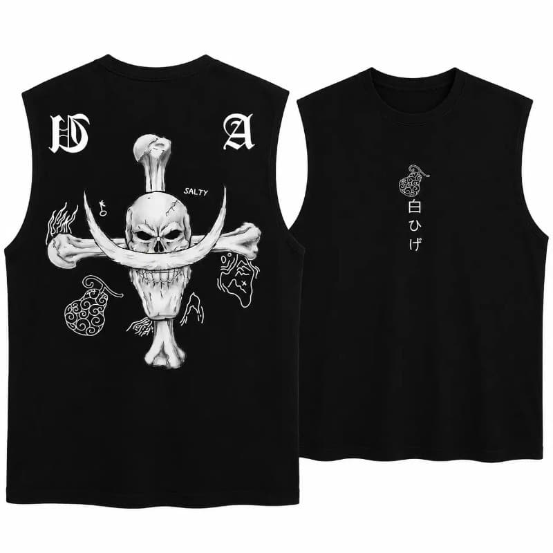 Camiseta Regata One Piece Capitão Barba Branca Oversized Masculina Streetwear Algodão Premium