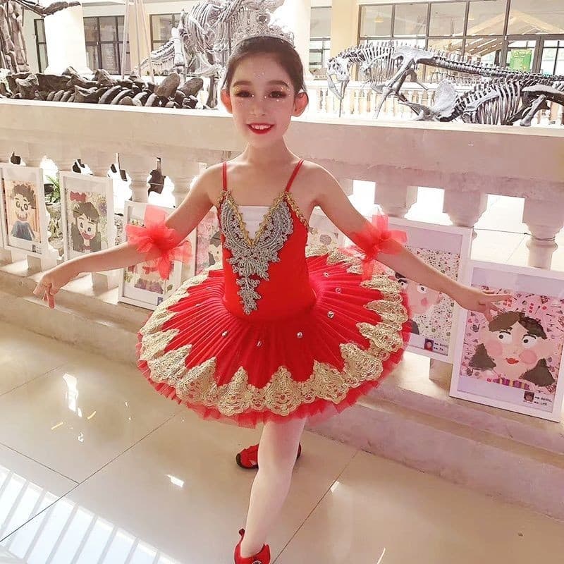 [WDF] Vestido de balé bordado de alta qualidade para meninas, Pettiskirt de dança de pequeno cisne, fantasia de performa