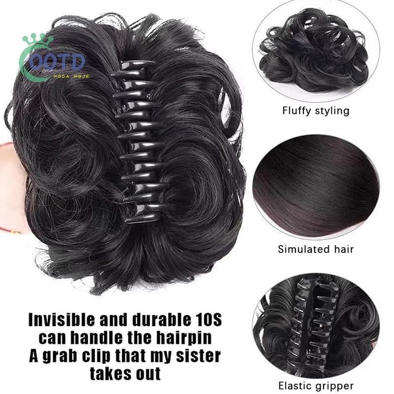 Moda Hoje Fibra Sintética Resistente Ao Calor Encaracolado Cabelo Ondulado Bagunçado Coque Garra Clipe Rabo De Cavalo Pa