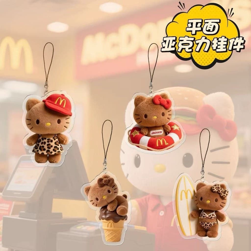 HelloKitty McDonald's Co-Branded Merchandise Acrílico Corrente para Celular Estudante Mochila Ornamentos Fofos Fri