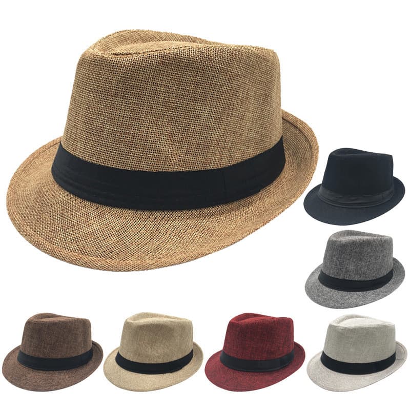 Algodão linho quadrado panamá cor sólida pequeno chapéu Jazz chapéu de sol masculino feminino casais chapéu de sol britâ