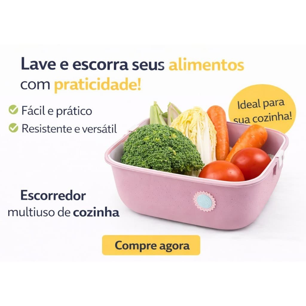 Escorredor De Frutas E Verduras Com Bacia 2 Em 1 - Prático, leve, multi-uso ESCOLHA A COR