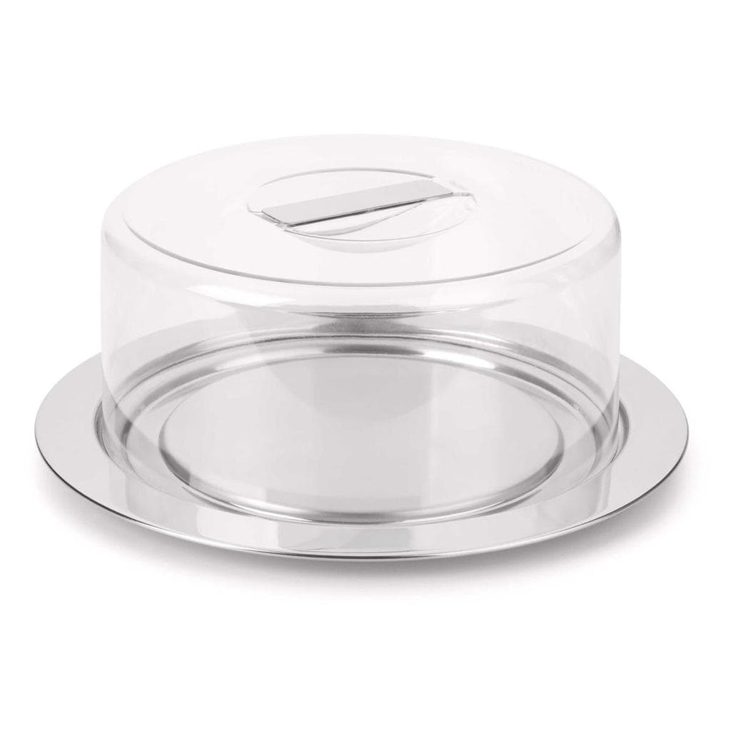 Prato para queijo e bolo Vision em inox com cúpula - Forma