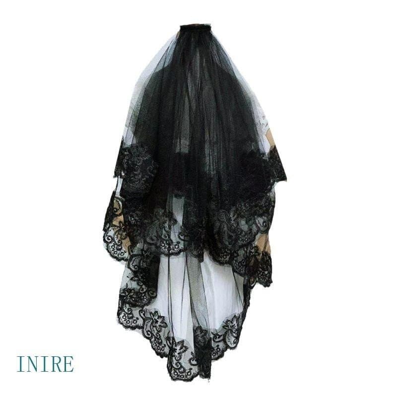 Véu de Noiva IRE de Camada Única para Mulheres e Meninas, Preto, com Bordado Floral