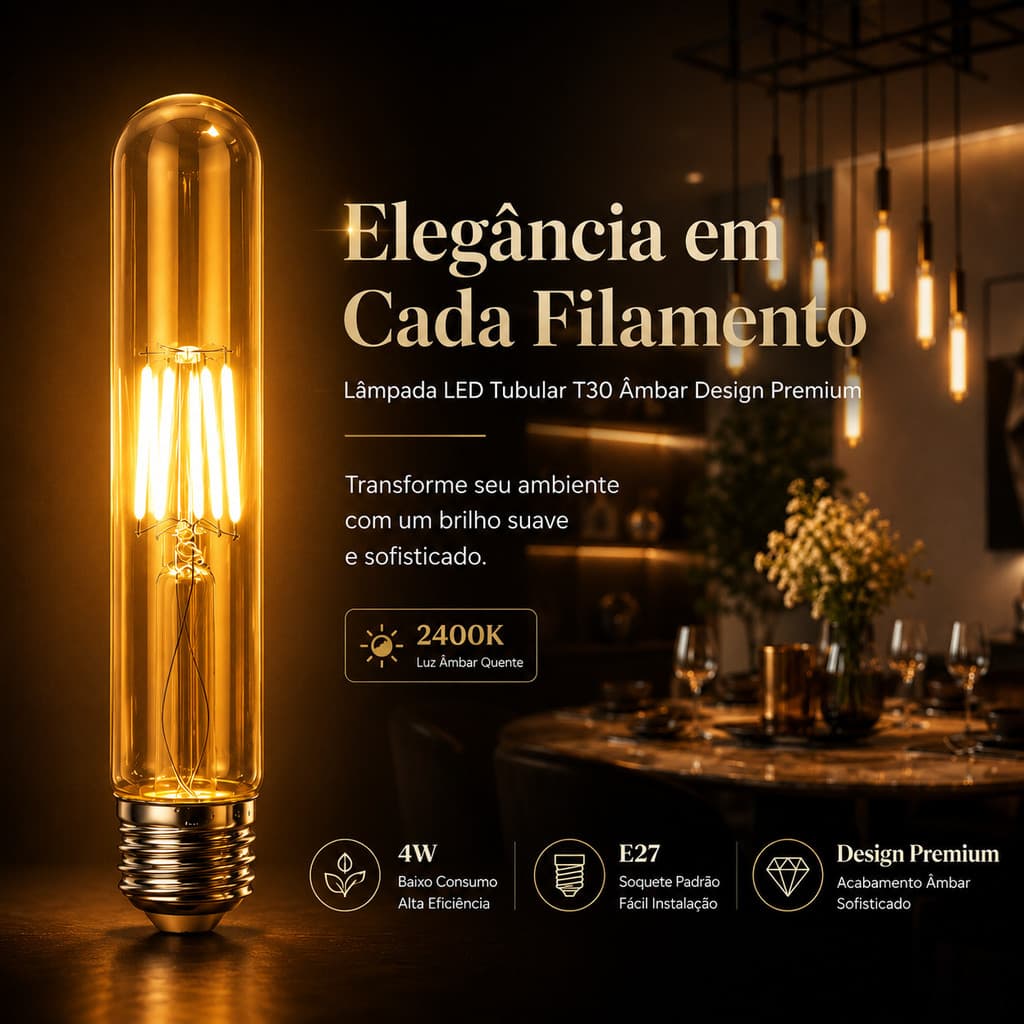 Lâmpada Led Tubular T30 Âmbar Design Premium 4W E27 Bivolt