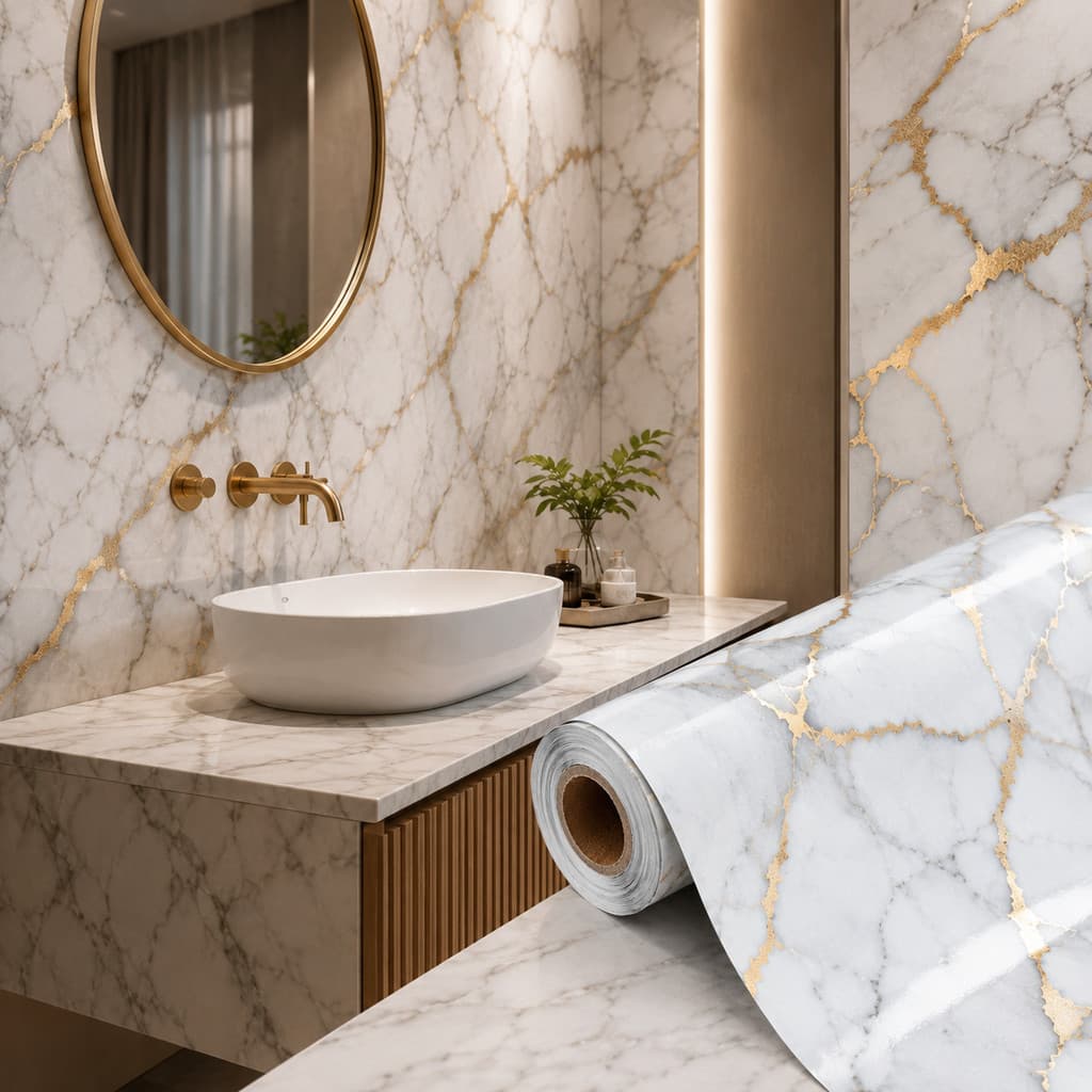 Papel de Parede Mármore Adesivo Lavável 6 Metros Autocolante para Sala Quarto Cozinha