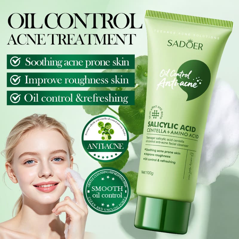 SADOER Ácido Salicílico Centella Asiatica Controle de Óleo Limpador de Acne 100g Draga Suavemente Poros Melhora o Limpad